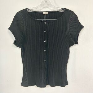 FREE PEOPLE ♠️ Intimately Free Black Ribbed Button-up Shirt - Size L